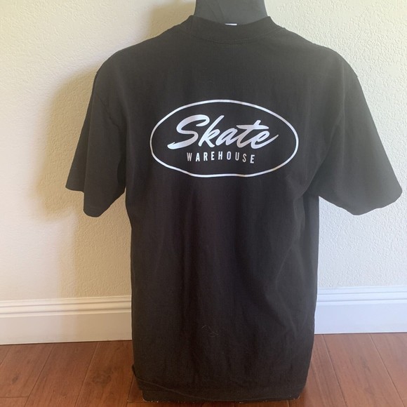 Skate Warehouse Traditional T-Shirt Black Super Max Heavy Front Back Logo Size L - Picture 9 of 9